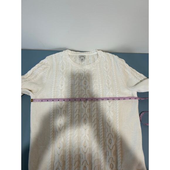 L.L. Bean White Cotton Cable Knit Crew Neck Sweater size L - Picture 6 of 7